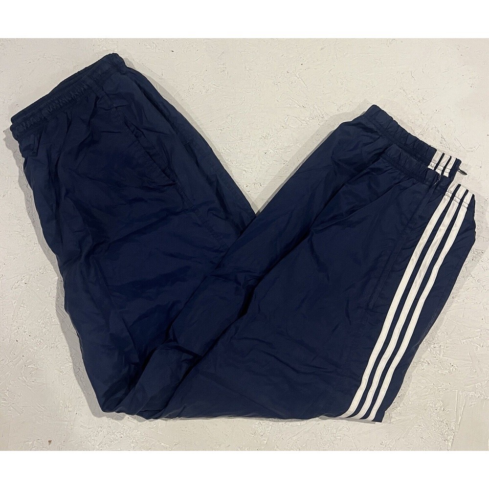 Vintage Adidas 3 Striped Lined Windbreaker Jogger Track Pants‎ Sz XL Navy Blue